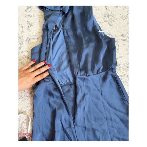 NWOT Lulus Distinctive Charm Slate Blue Satin Asymmetrical Maxi Dress Size S - Picture 7 of 7